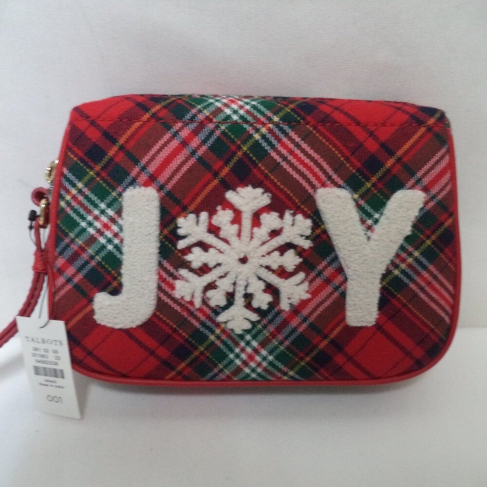 Talbots JOY plaid tartan fabric wristlet zip top purse make-up bag pouch NEW NWT